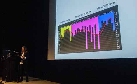 Photo by Jean Lachat Sandra Adair, who edited the Oscar-nominated film Boyhood, said at UChicago's “Cinemetrics Across Borders” conference that when editing, “what guides me is my gut, my instinct, and my taste. I am rarely thinking about why I’m making the decisions I’m making.” (Photo by Jean Lachat)