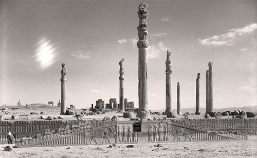 View of the eastern stairway and columns of the Apadana (Audience Hall) at Persepolis, Iran, 5th century B.C. (Courtesy of Oriental Institute)