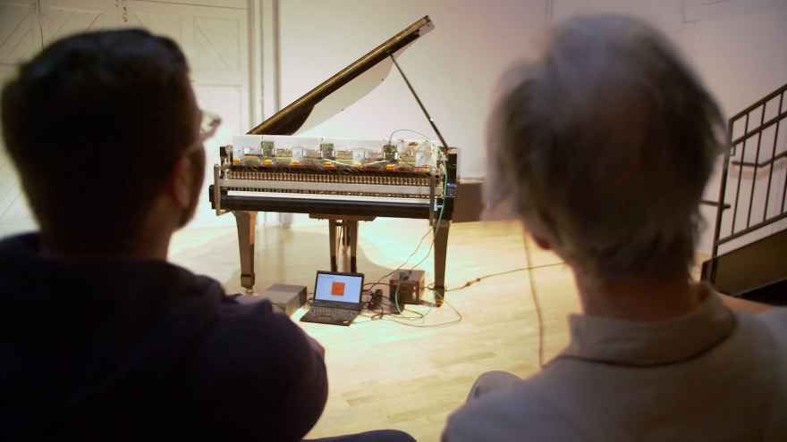 Seth Brodsky (left) and Peter Ablinger Viewing Ablinger's Music's Over at the Gray Center