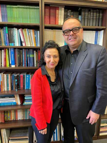 From left: Anastasia Giannakidou, director of the Center for Hellenic Studies at UChicago, and Alexander Pissios, businessman and philanthropist