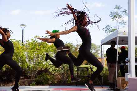 Dancers from Kuumba Lynx Youth perform at the opening celebration of the APL Arts Lawn on Oct. 7, 2023. Photo by Anjali Pinto