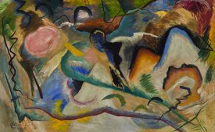 Attributed to Wassily Kandinsky, Composition, 1914, Oil on canvas. Smart Museum of Art, The University of Chicago, Gift of Dolores and Donn Shapiro in honor of Jory Shapiro, 2012.51. Courtesy of Smart Museum of Art